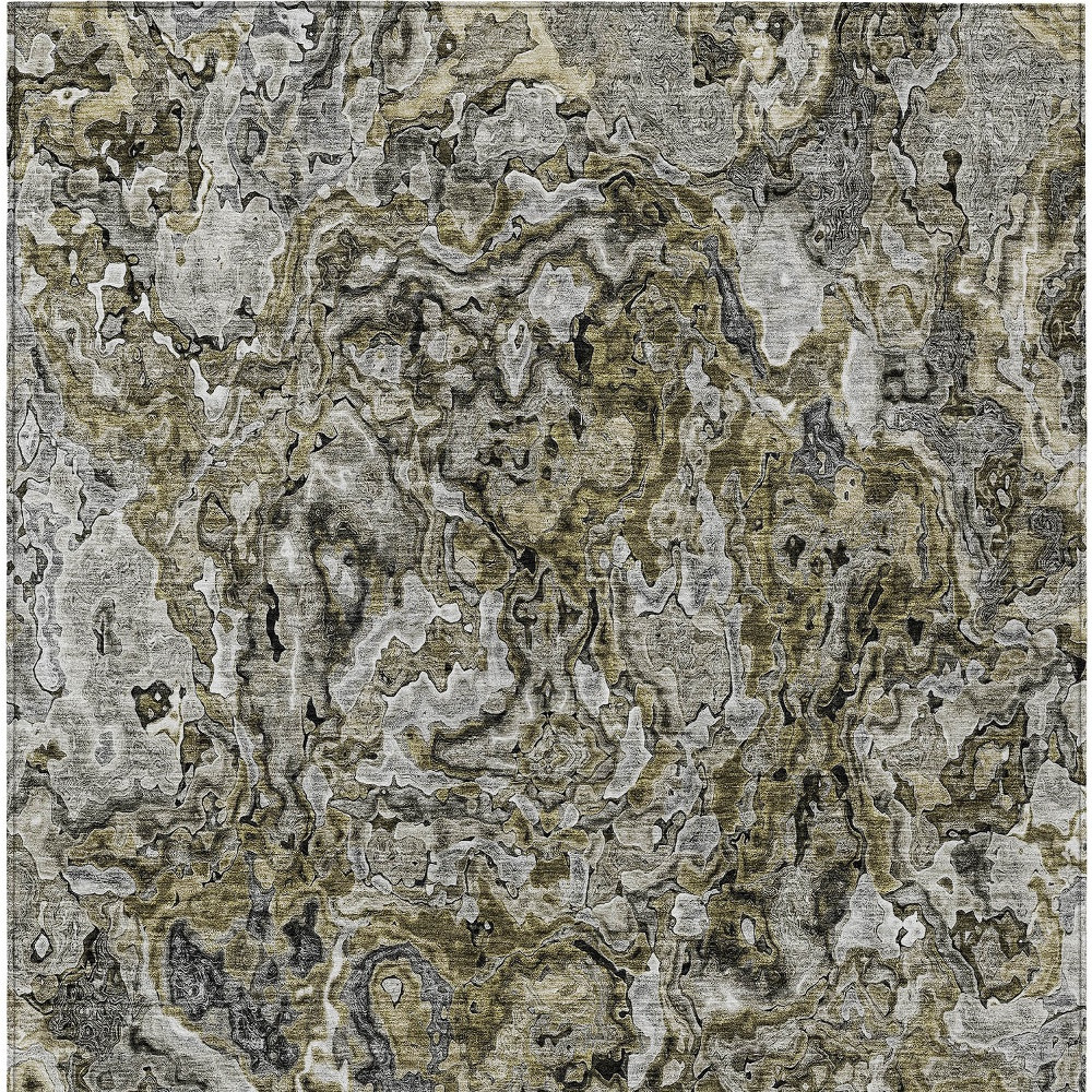 10' X 14' Brown Beige And Tan Abstract Washable Indoor Outdoor Area Rug