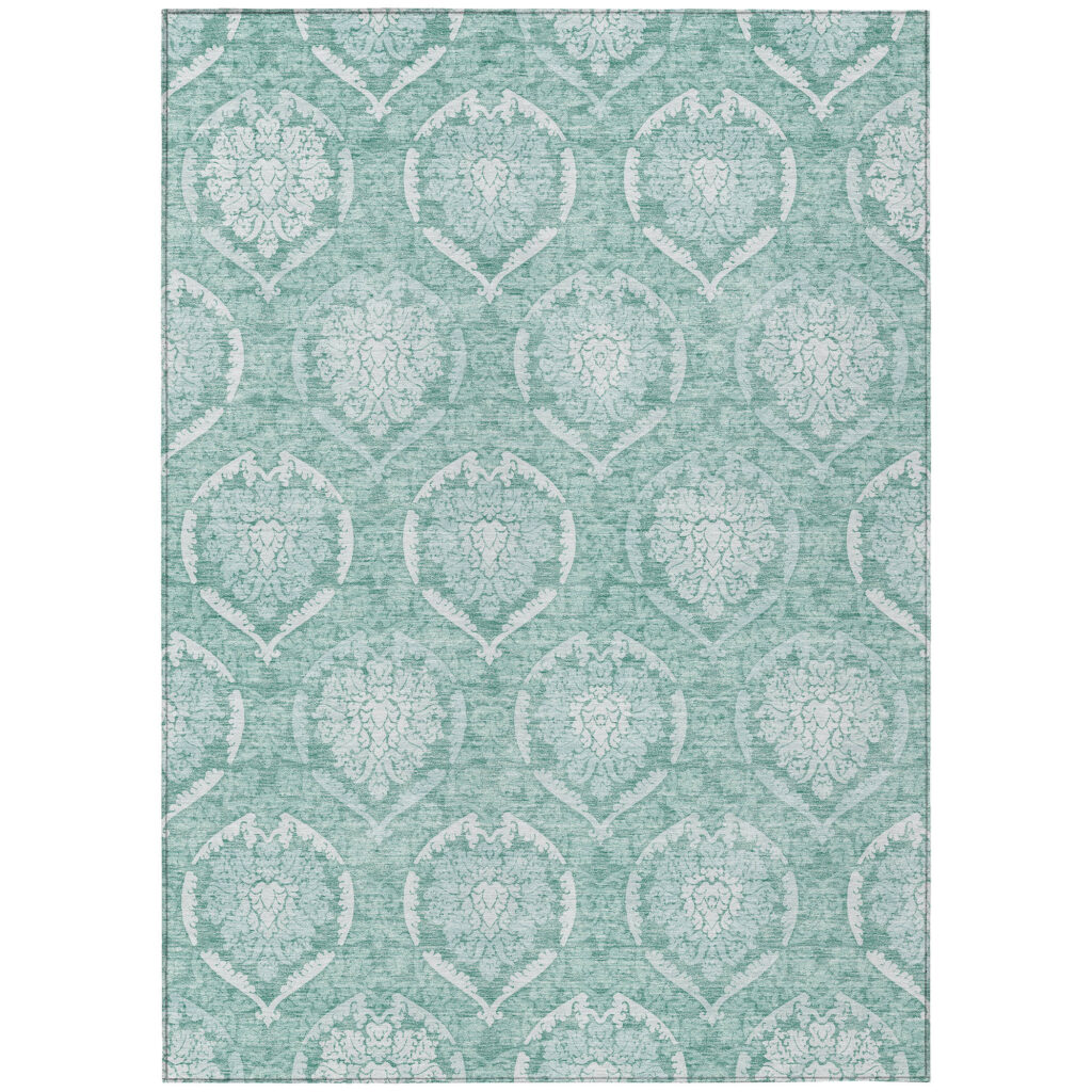 3' X 5' Turquoise Teal Blue And Ivory Medallion Washable Indoor Outdoor Area Rug