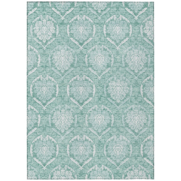 3' X 5' Turquoise Teal Blue And Ivory Medallion Washable Indoor Outdoor Area Rug