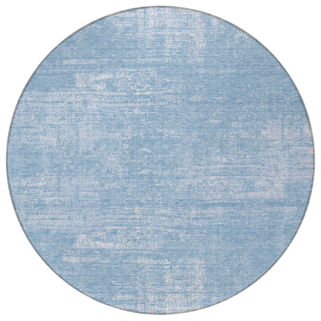 8' Navy Blue And Sky Blue Round Abstract Washable Indoor Outdoor Area Rug
