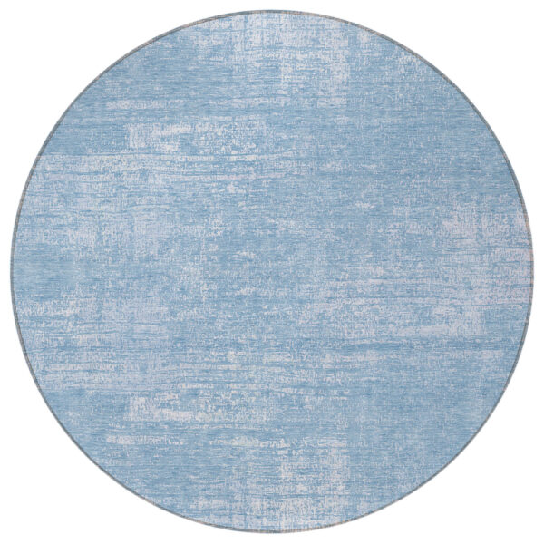 8' Navy Blue And Sky Blue Round Abstract Washable Indoor Outdoor Area Rug