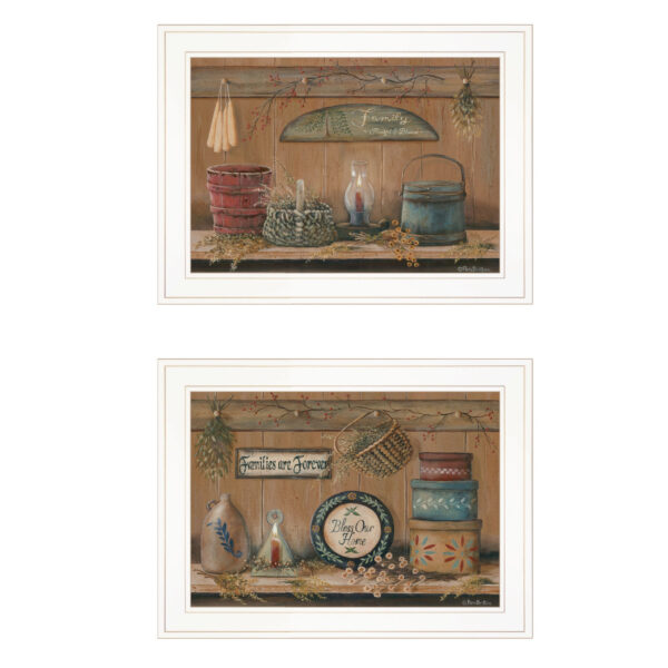 Set Of Two Bless Our Home Families are Forever White Framed Print  Wall Art