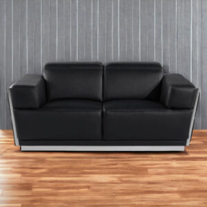 70" Black And Silver Italian Leather Loveseat
