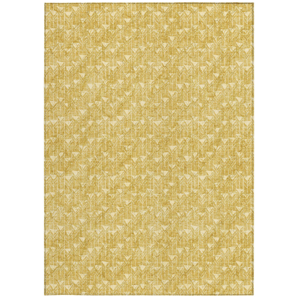 10' X 14' Gold Geometric Washable Non Skid Indoor Outdoor Area Rug