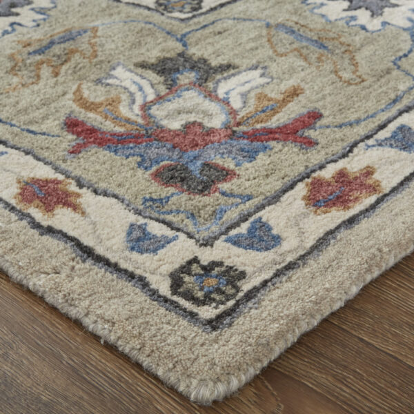 4' X 6' Ivory Taupe And Blue Wool Floral Tufted Handmade Stain Resistant Area Rug