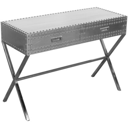 44" Silver Aluminum Cross Leg Console Table With Storage