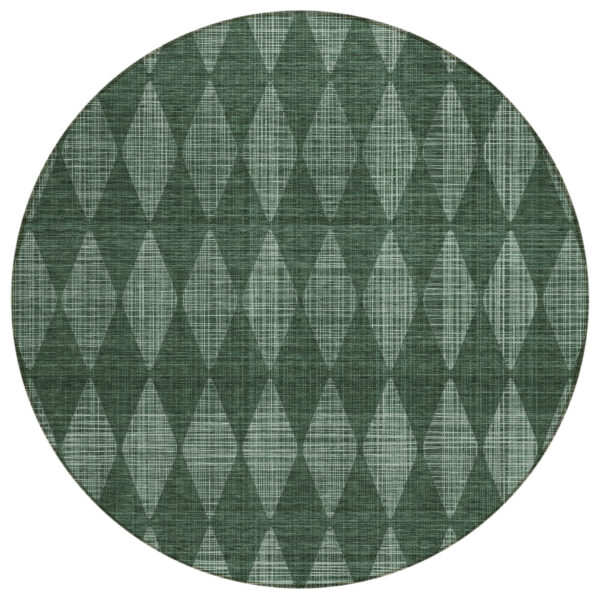 8' Olive Green And Charcoal Round Geometric Washable Indoor Outdoor Area Rug