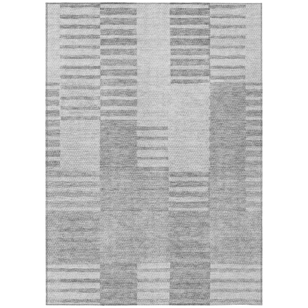 9' X 12' Silver Gray And Ivory Striped Washable Indoor Outdoor Area Rug