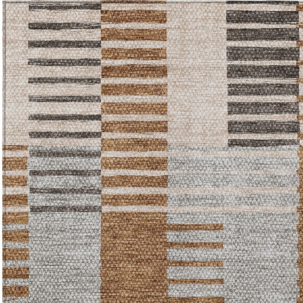 3' X 5' Chocolate And Gray Striped Washable Indoor Outdoor Area Rug