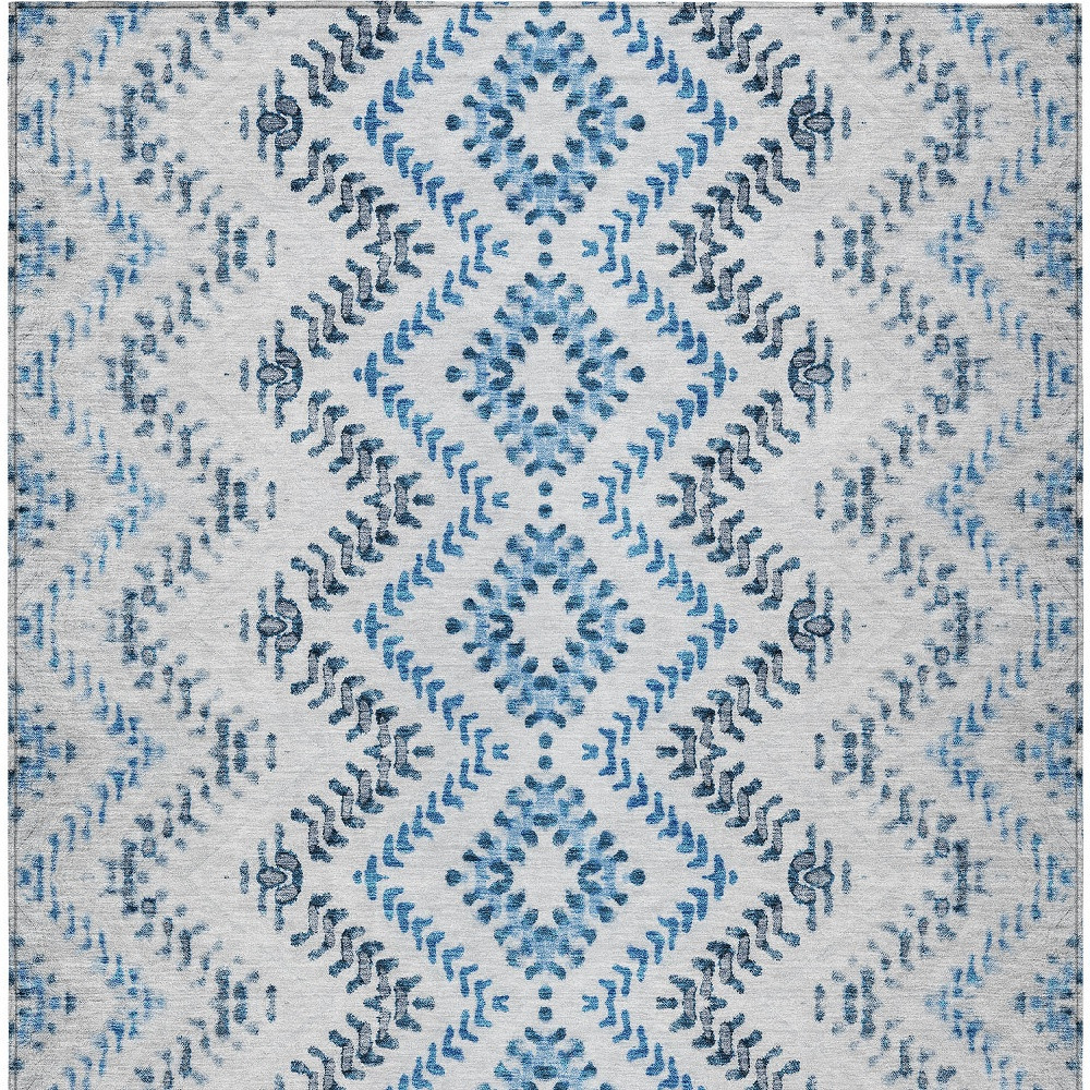 10' X 14' Navy Blue And Denim Blue Geometric Washable Indoor Outdoor Area Rug