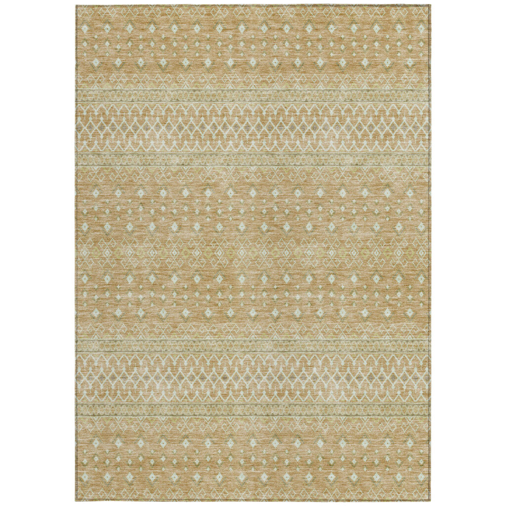 3' X 5' Copper Ivory And Olive Green Tribal Washable Indoor Outdoor Area Rug