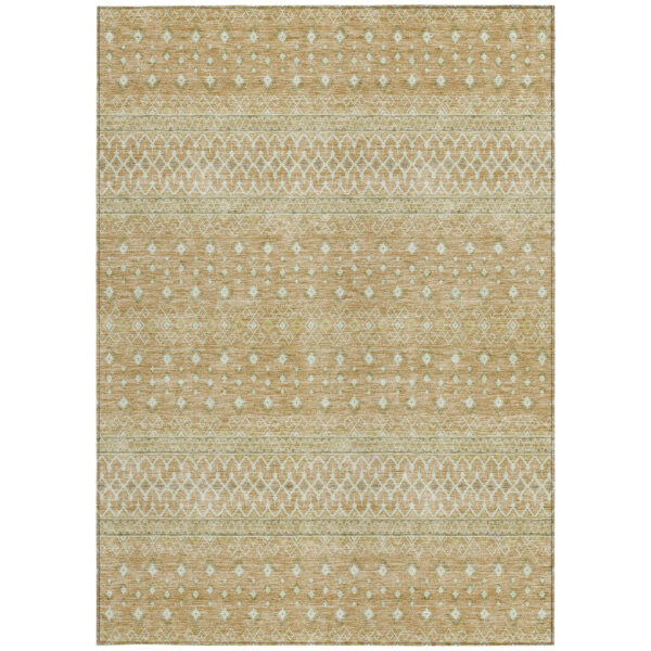 3' X 5' Copper Ivory And Olive Green Tribal Washable Indoor Outdoor Area Rug