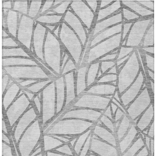 9' X 12' Gray And Silver Floral Washable Indoor Outdoor Area Rug