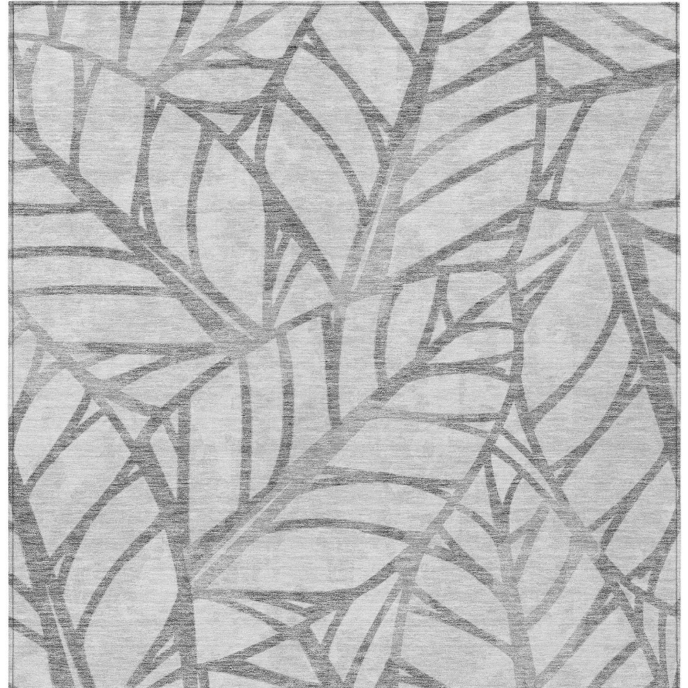 9' X 12' Gray And Silver Floral Washable Indoor Outdoor Area Rug
