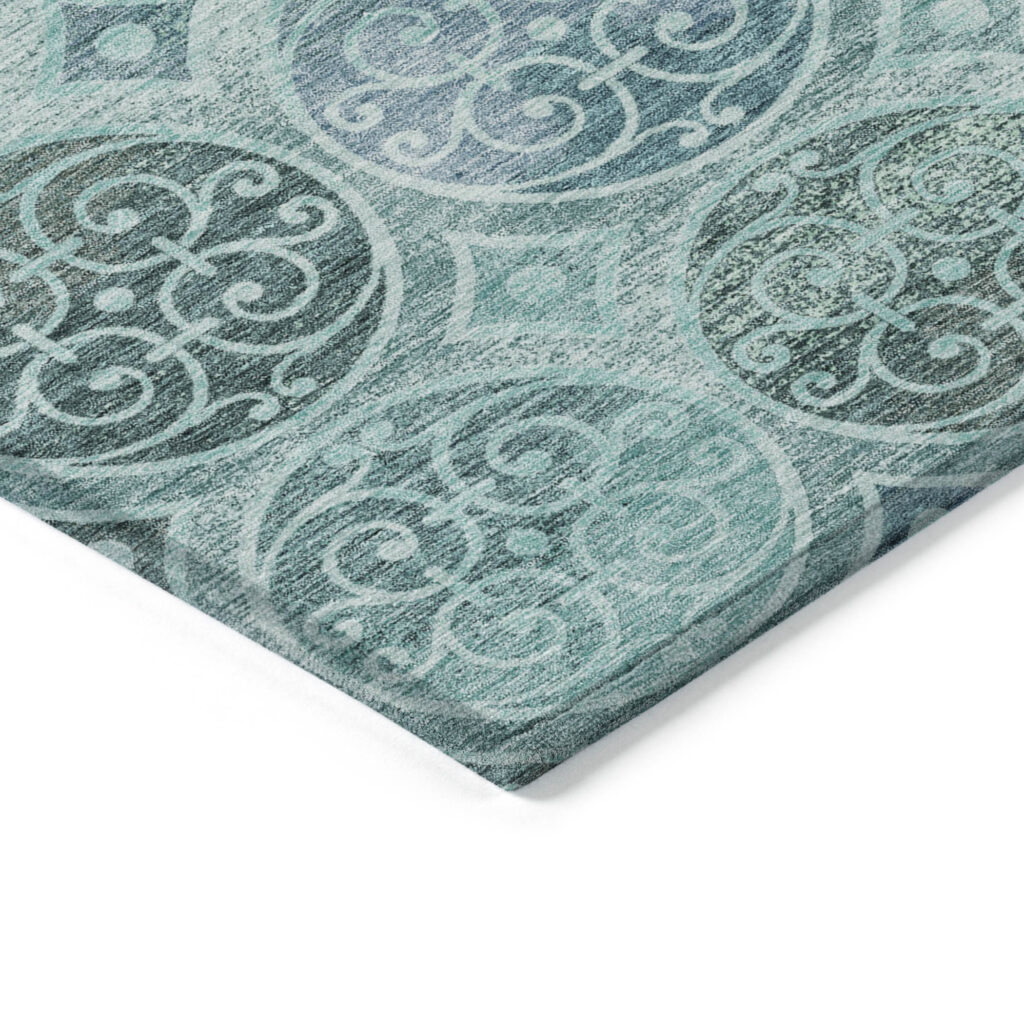 9' X 12' Teal Blue And Aqua Trellis Washable Indoor Outdoor Area Rug