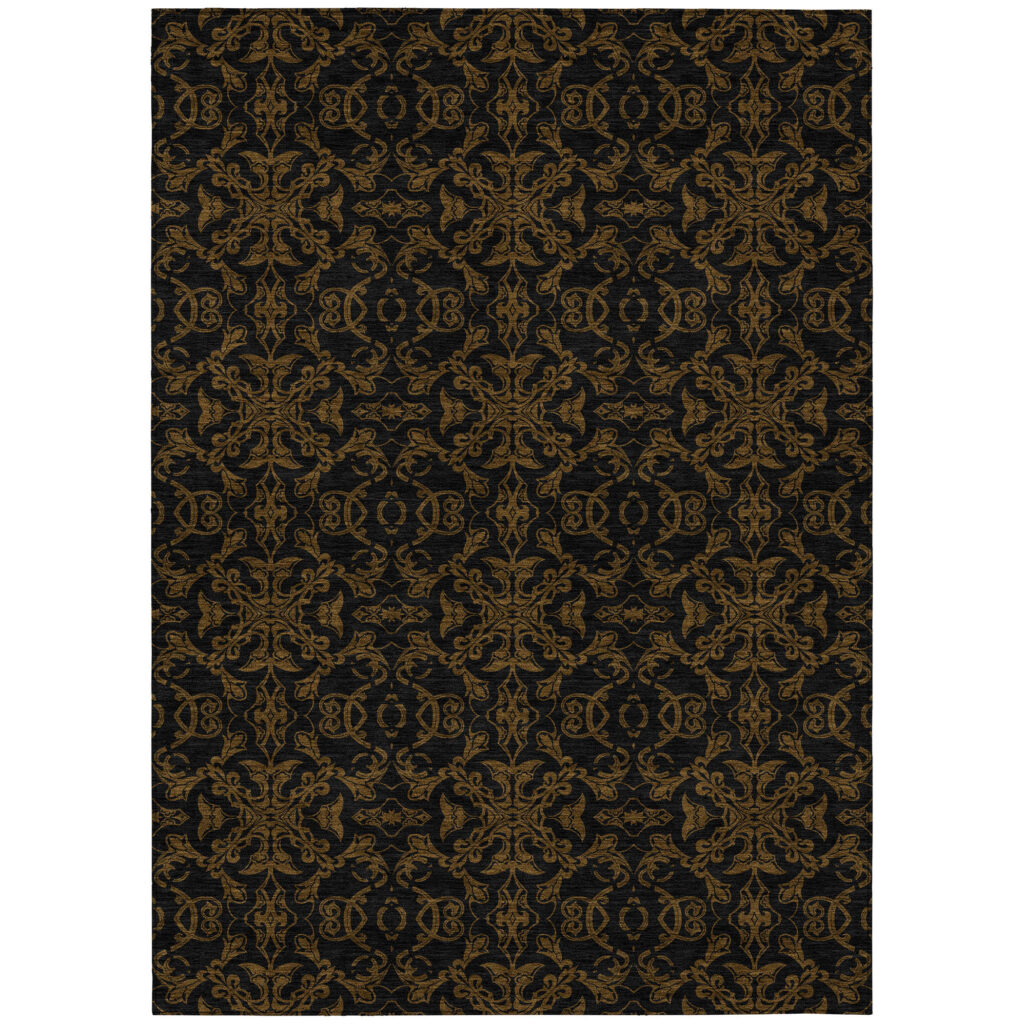 5' X 8' Brown And Black Medallion Washable Indoor Outdoor Area Rug