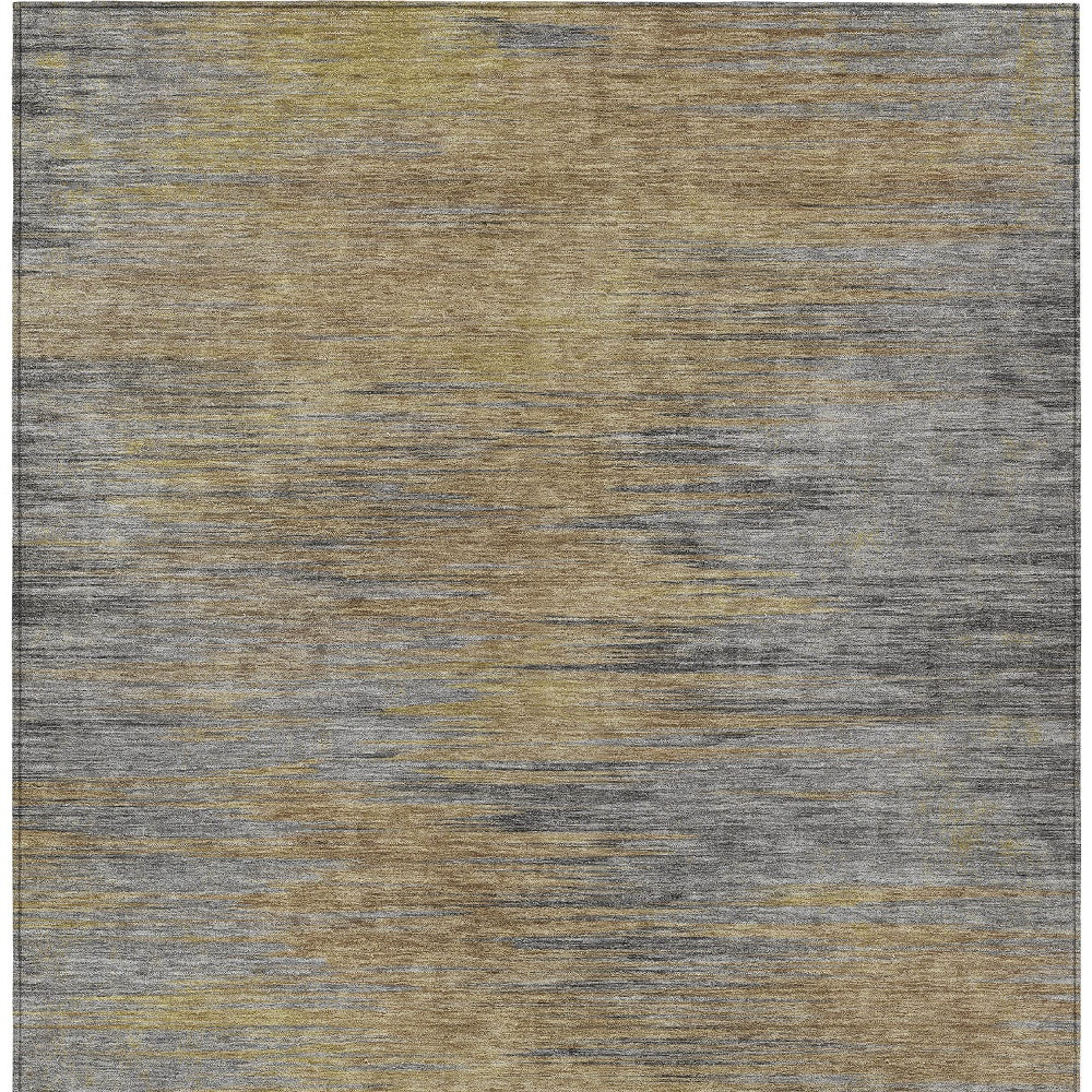 9' X 12' Brown Gold And Taupe Abstract Washable Indoor Outdoor Area Rug
