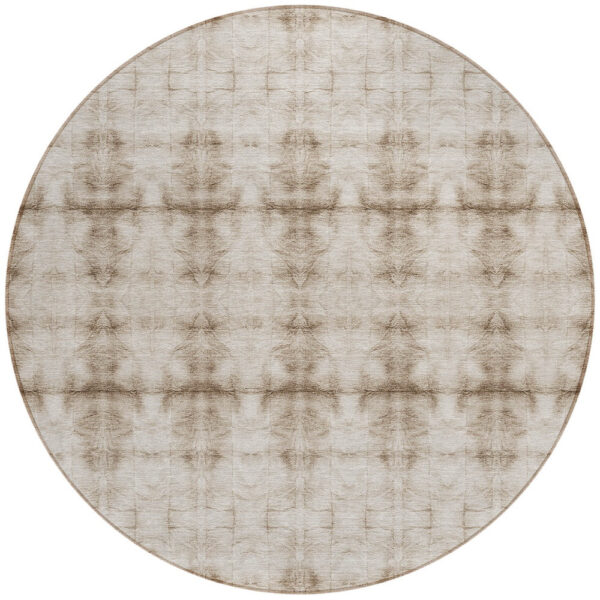 8' Beige Taupe And Tan Round Geometric Washable Indoor Outdoor Area Rug
