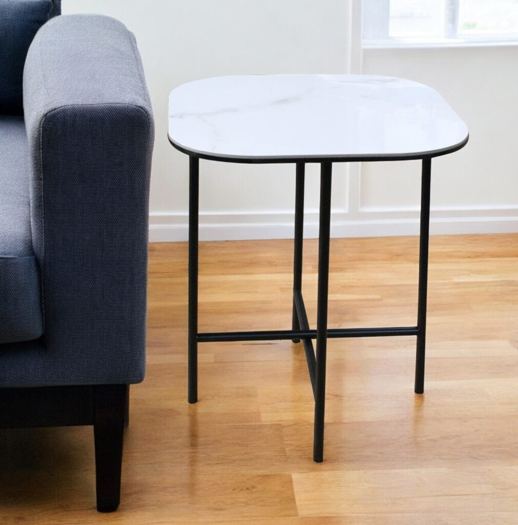 22" White And Black Ceramic And Metal Square End Table