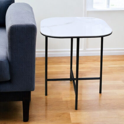 22" White And Black Ceramic And Metal Square End Table