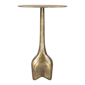 22" Antiqued Brass Distressed Aluminum Round Pedestal End Table