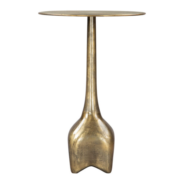 22" Antiqued Brass Distressed Aluminum Round Pedestal End Table