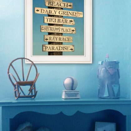 Beach Directional White Framed Print Wall Art
