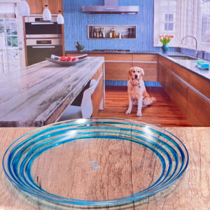 Clear and Blue Four Piece Swirl Acrylic Service For Four Dinner Plate Set