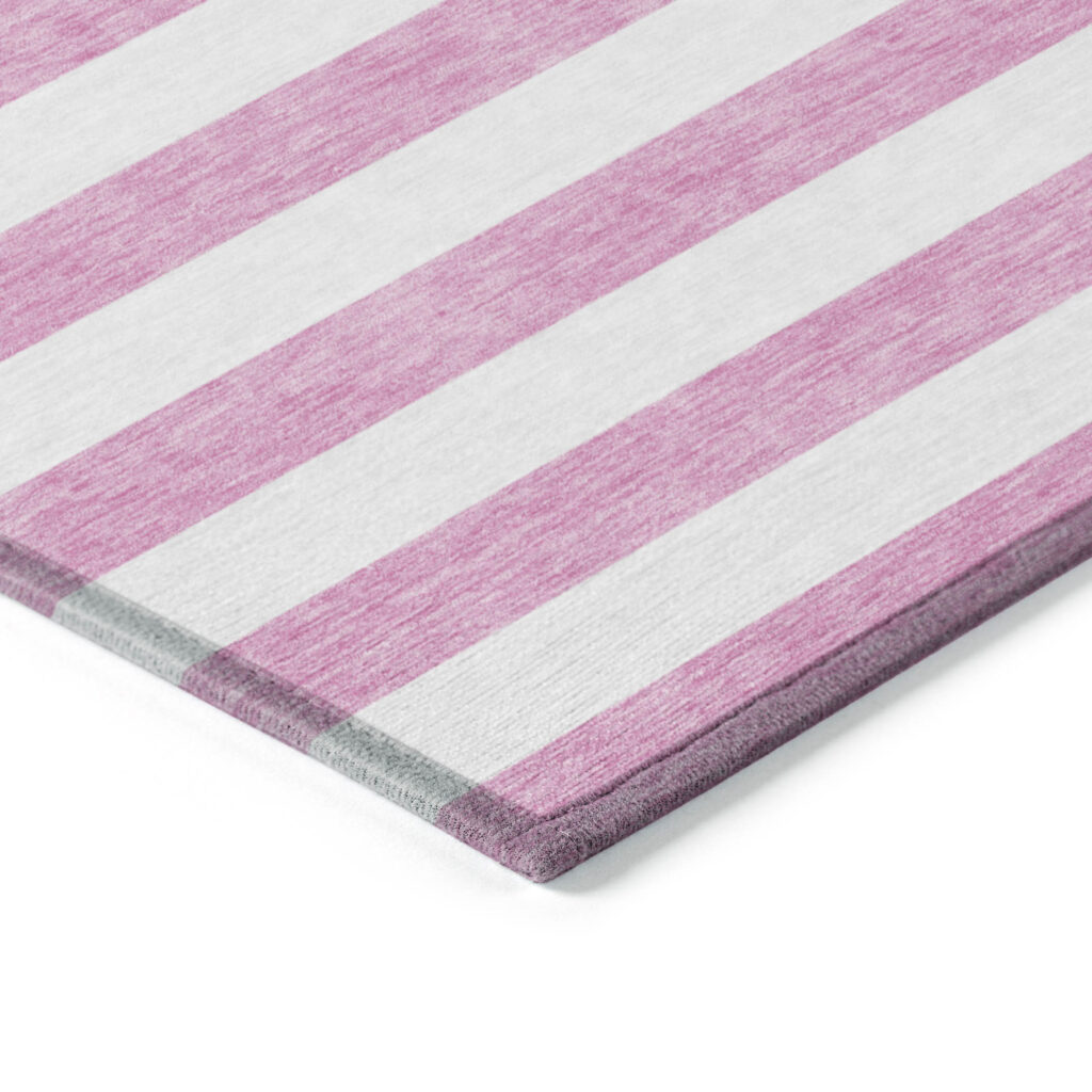 2' X 8' Pink and White Striped Washable Indoor Outdoor Runner Rug