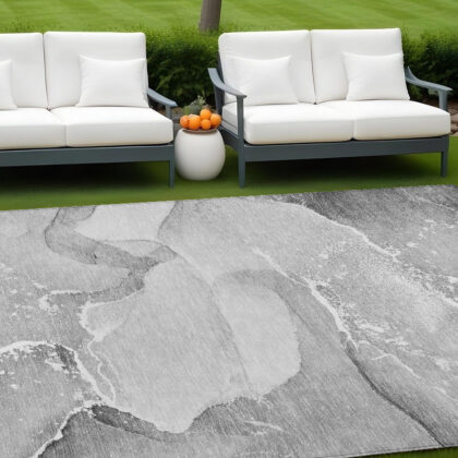 8' X 10' Gray and Ivory Abstract Washable Non Skid Indoor Outdoor Area Rug