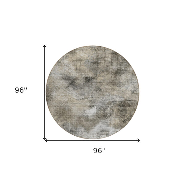 8' Beige Taupe And Gray Round Abstract Washable Indoor Outdoor Area Rug