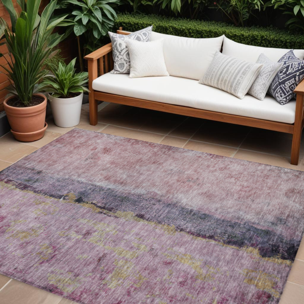 8' X 10' Blush Pink And Purple Abstract Washable Indoor Outdoor Area Rug