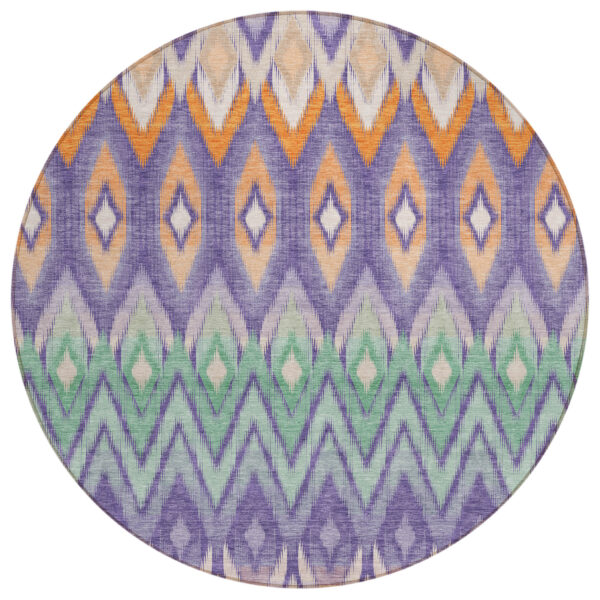 8' Purple Lilac And Orange Round Southwestern Washable Indoor Outdoor Area Rug