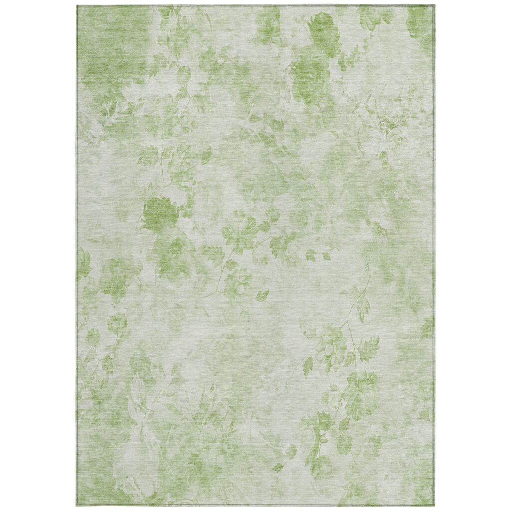 3' X 5' Green And Ivory Floral Washable Indoor Outdoor Area Rug