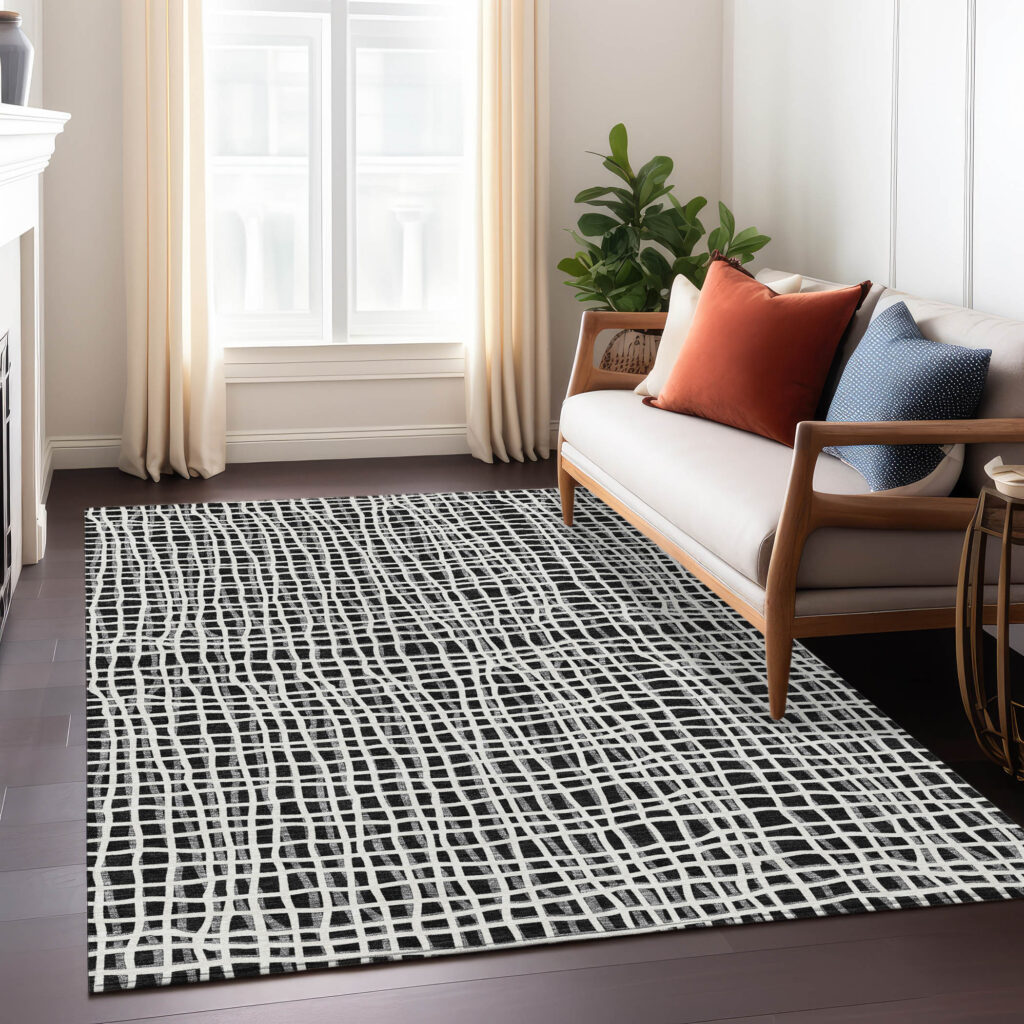 3' X 5' Black Gray And Ivory Striped Washable Indoor Outdoor Area Rug