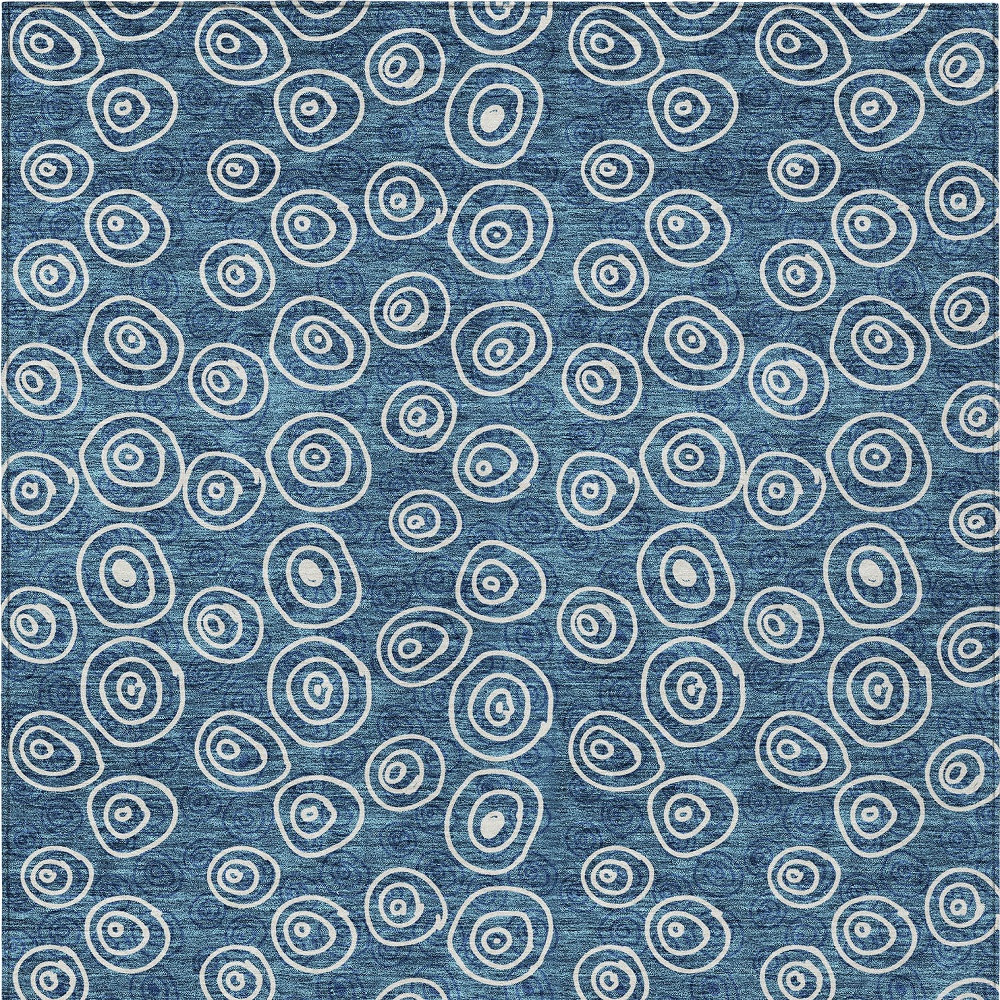 8' X 10' Navy Blue And Ivory Geometric Washable Indoor Outdoor Area Rug