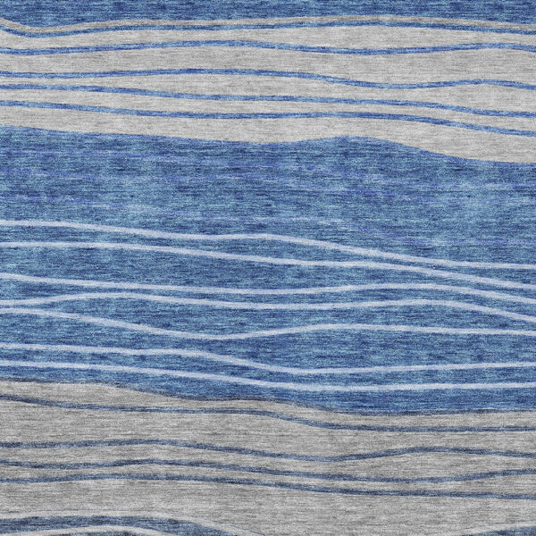 9' X 12' Navy Blue And Gray Striped Washable Indoor Outdoor Area Rug