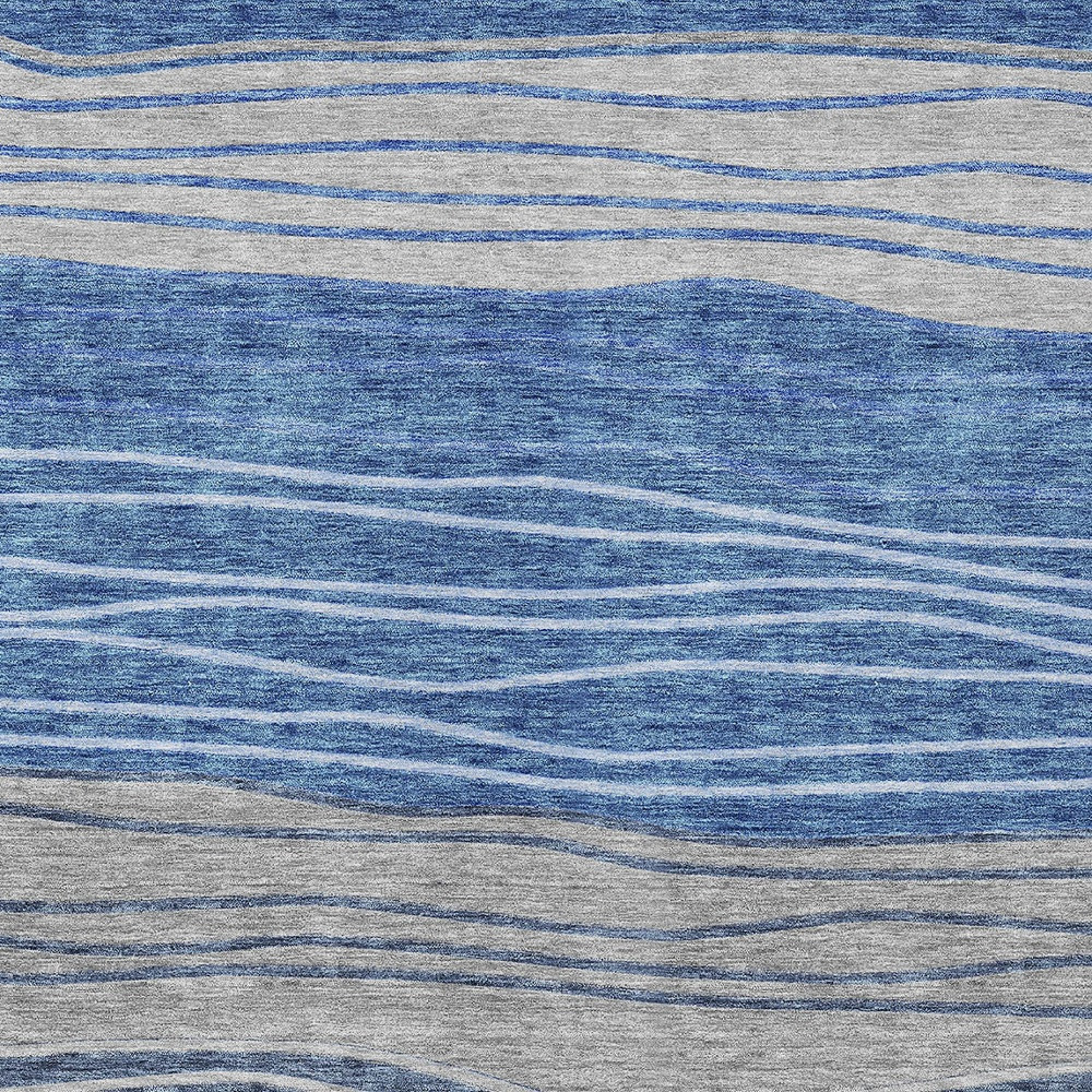 9' X 12' Navy Blue And Gray Striped Washable Indoor Outdoor Area Rug