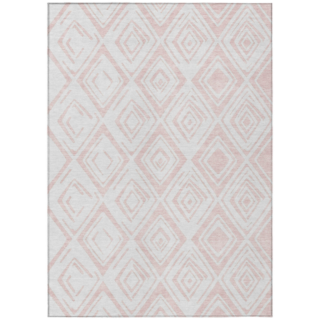 10' X 14' Pink And Ivory Geometric Washable Indoor Outdoor Area Rug