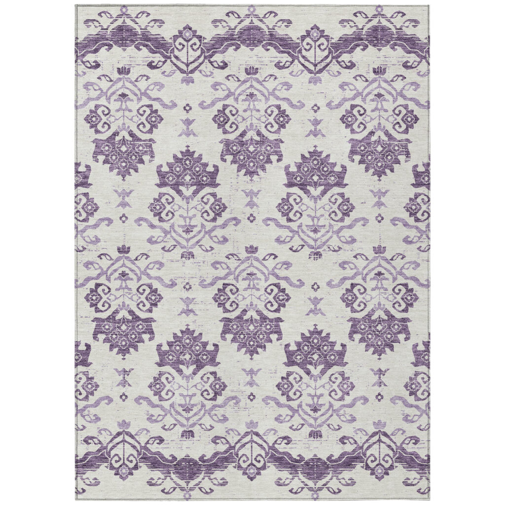 9' X 12' Purple Silver And Lilac Oriental Washable Indoor Outdoor Area Rug