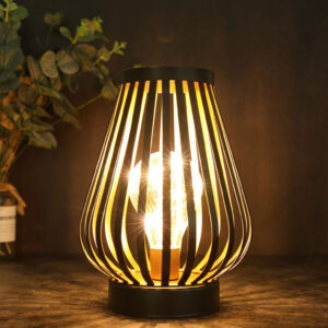 9" Black Metal Bedside LED Table Lamp With Brown and Black Novelty Shade