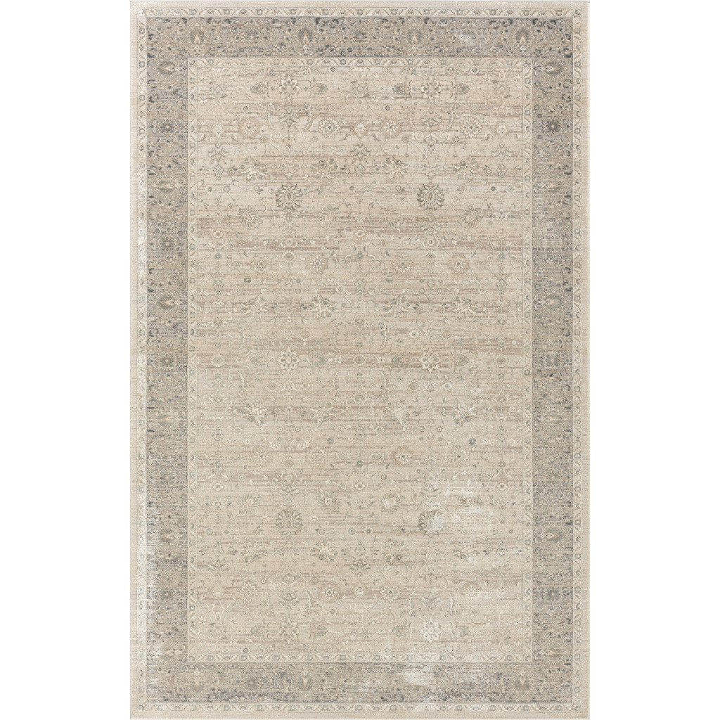 8' x 10' Beige and Ivory Floral Area Rug