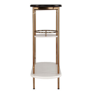 Gold Black and White Metal Oval Bar Cart With Wine Storage