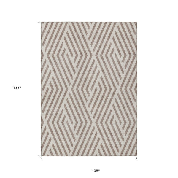 9' X 12' Taupe and Ivory Geometric Washable Non Skid Indoor Outdoor Area Rug