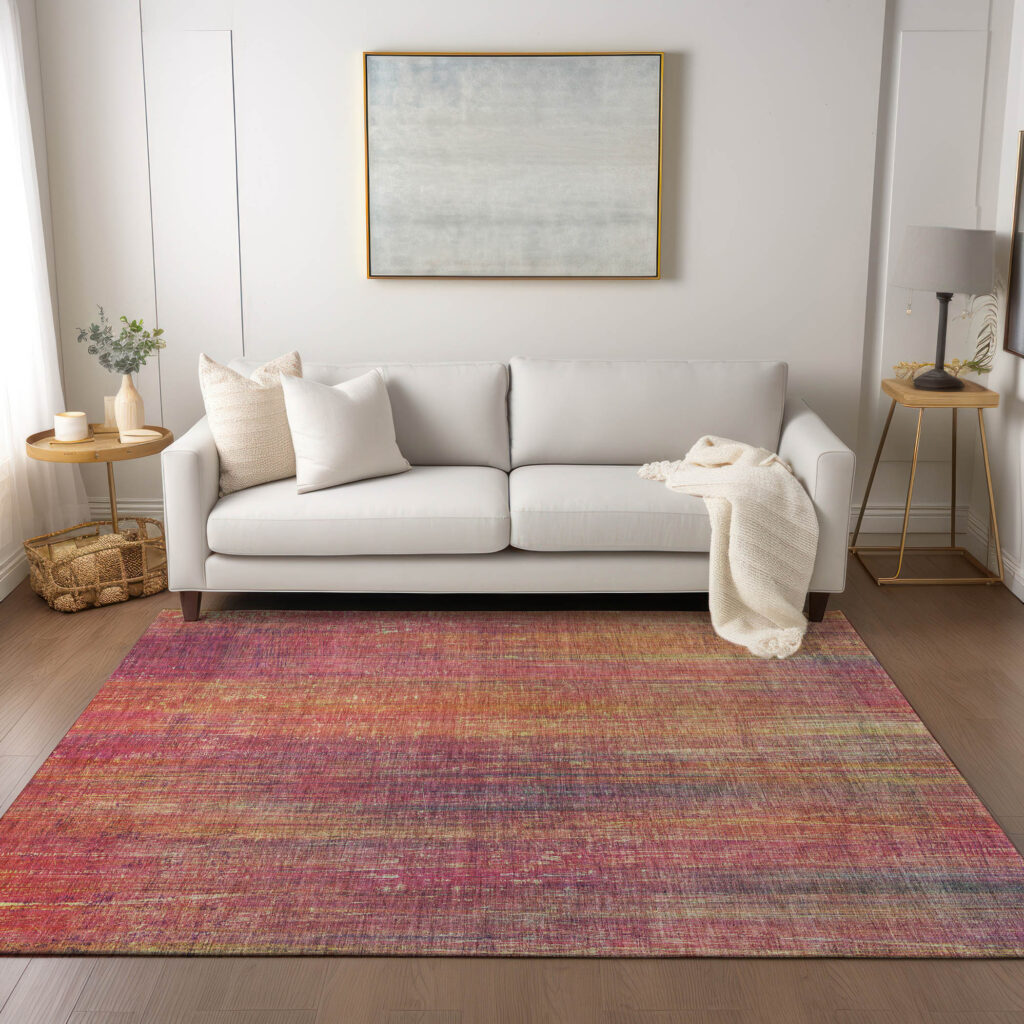 3' X 5' Red and Orange Striped Washable Non Skid Indoor Outdoor Area Rug