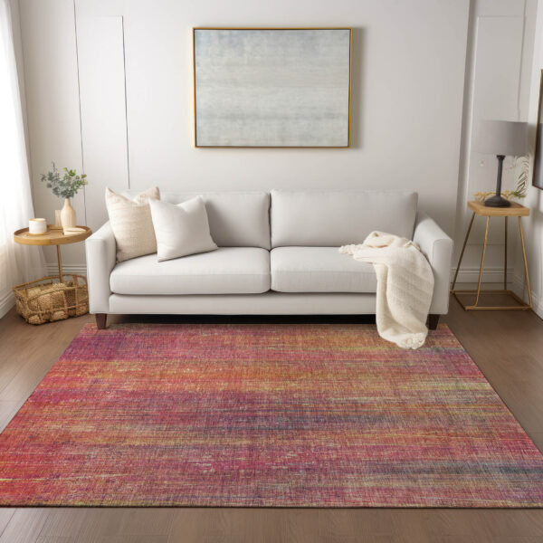 3' X 5' Red and Orange Striped Washable Non Skid Indoor Outdoor Area Rug