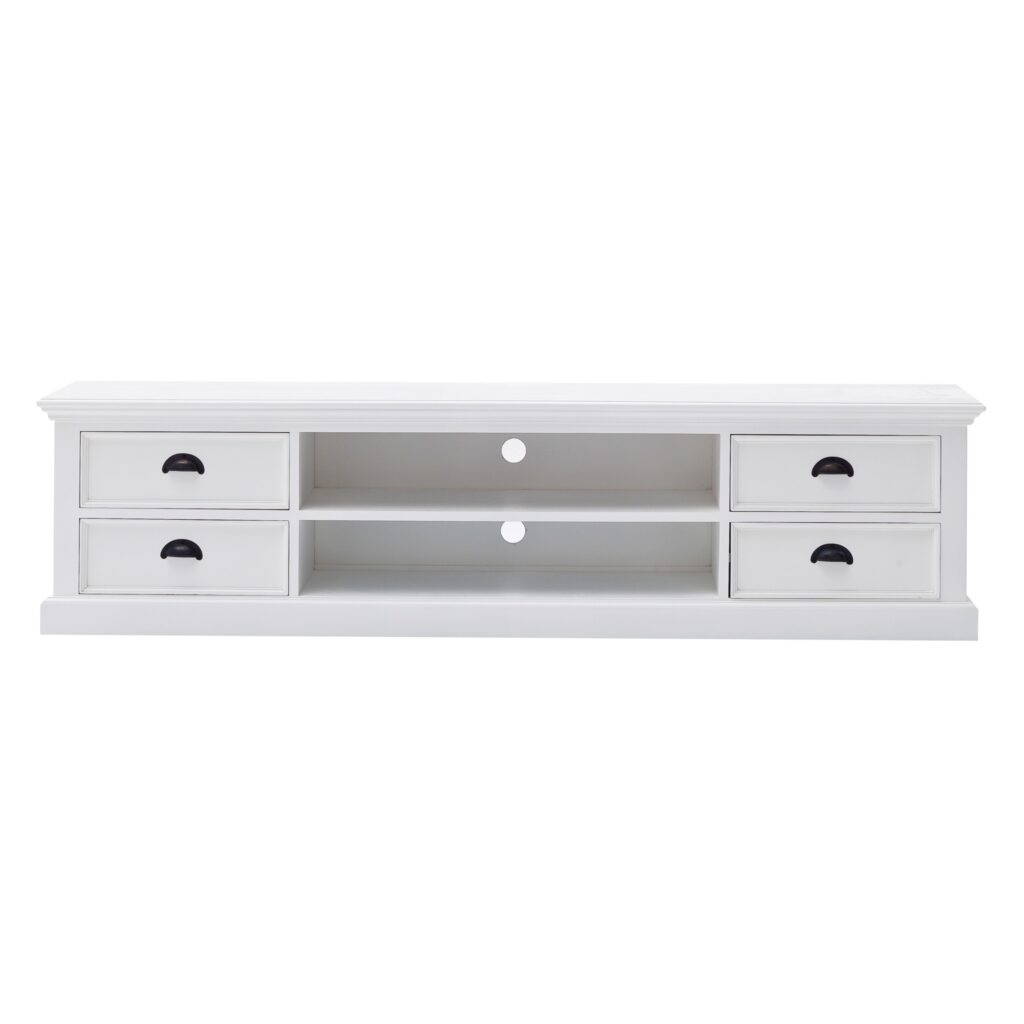 71" White Solid Wood Enclosed and Open Storage TV Stand