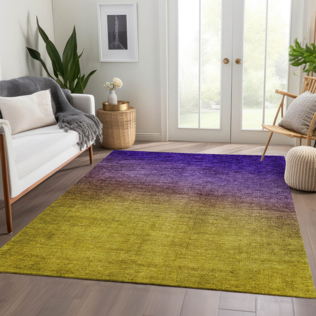 9' X 12' Purple Gold And Blue Ombre Washable Indoor Outdoor Area Rug