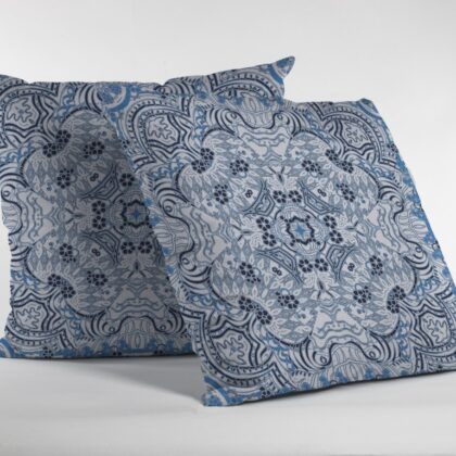 18” Light Blue Boho Ornate Zippered Suede Throw Pillow
