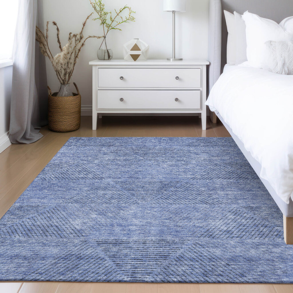3' X 5' Denim Blue And Sky Blue Geometric Washable Indoor Outdoor Area Rug
